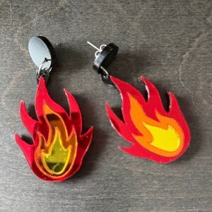 Laser cut reflective perspex flaming earrings